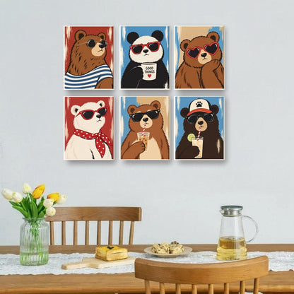 6 Mini-Gemälde | Cooler Bär Set