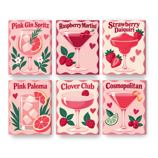6 Mini-Gemälde | Zartrosa Cocktails Set