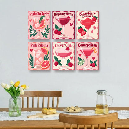 6 Mini-Gemälde | Zartrosa Cocktails Set
