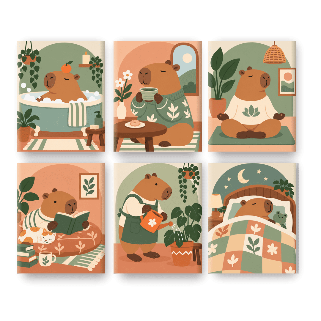 6 Mini-Gemälde | Capybara-Club Set