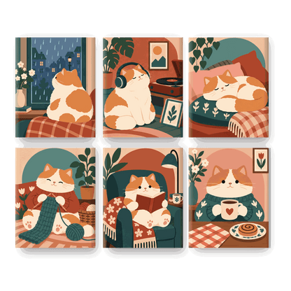 6 Mini-Gemälde | Nickerchen-Club der Katzen Set
