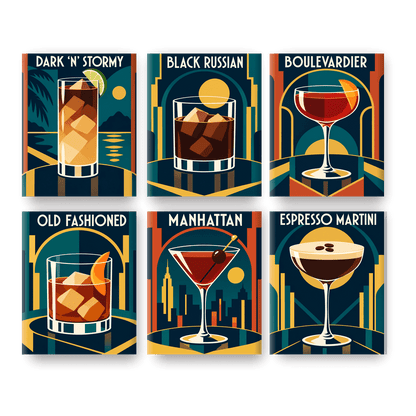 6 Mini-Gemälde | Cocktail Noir Set
