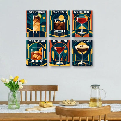 6 Mini-Gemälde | Cocktail Noir Set