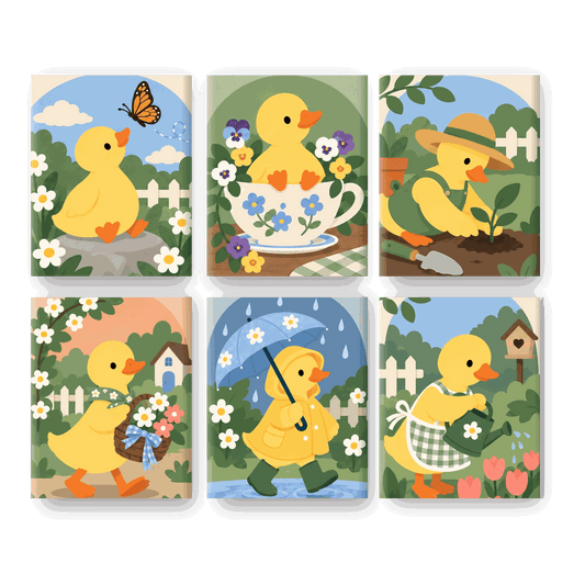 6 Mini-Gemälde | Fröhliche Sonnenenten Set
