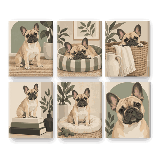 6 Mini-Gemälde | Trautes Heim, Frenchie Set