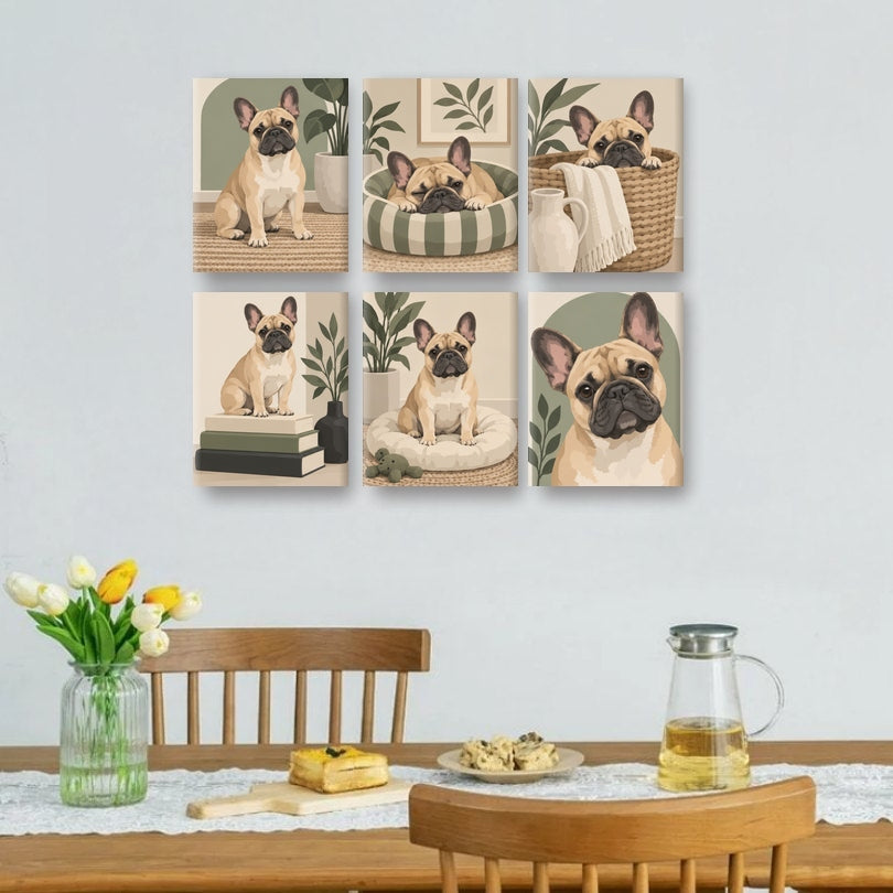 6 Mini-Gemälde | Trautes Heim, Frenchie Set