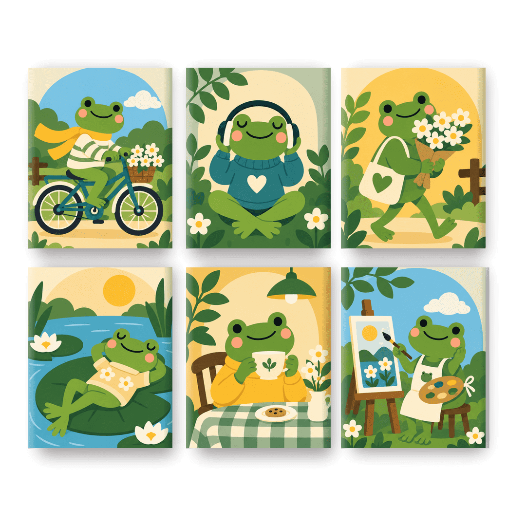 6 Mini-Gemälde | Hüpfiges kleines Leben Set