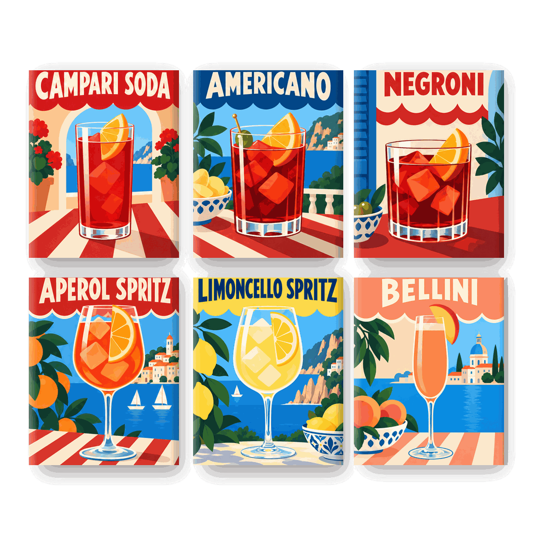 6 Mini-Gemälde | Italienische Cocktailstunde Set