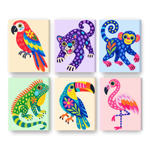 6 Mini-Gemälde | Dschungel-Fantasie Set