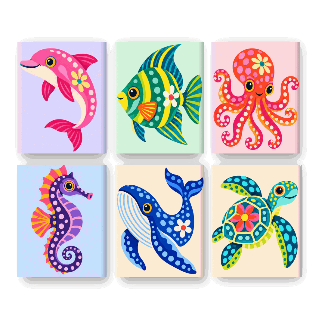 6 Mini-Gemälde | Ozean-Fantasie Set