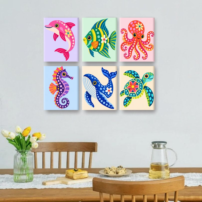 6 Mini-Gemälde | Ozean-Fantasie Set
