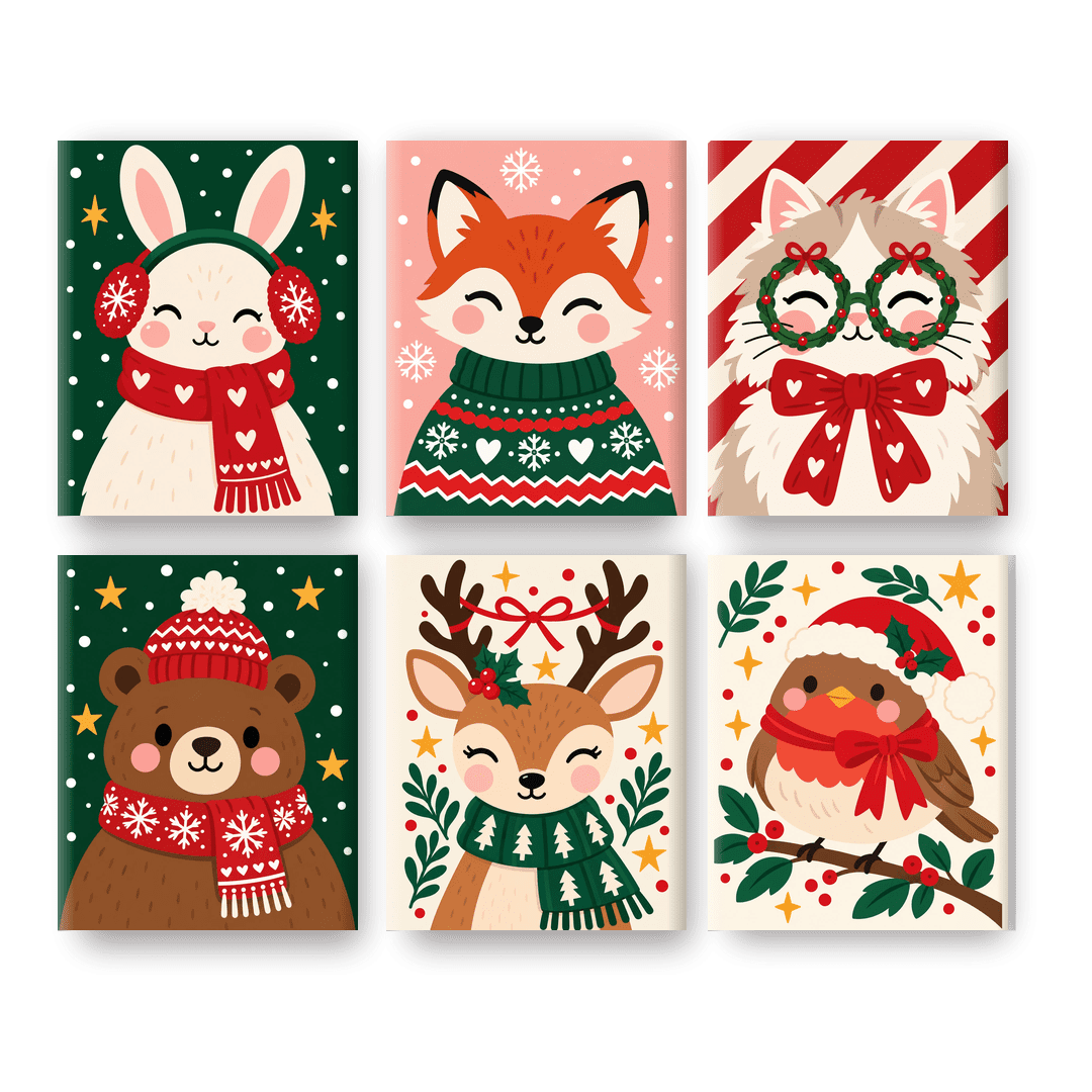 6 Mini-Gemälde | Weihnachtshase Set