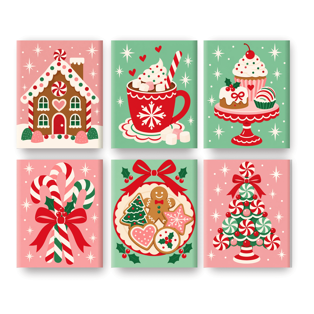 6 Mini-Gemälde | Bonbon-Lebkuchenhaus Set
