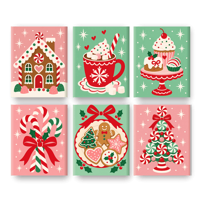 6 Mini-Gemälde | Bonbon-Lebkuchenhaus Set