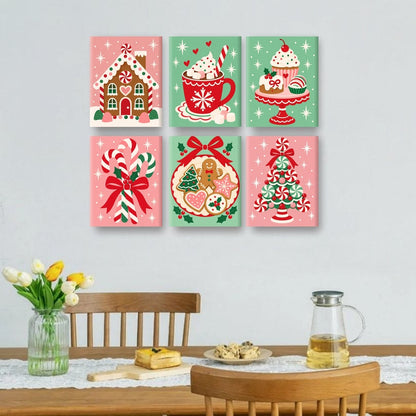 6 Mini-Gemälde | Bonbon-Lebkuchenhaus Set