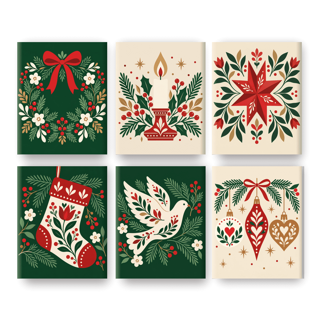 6 Mini-Gemälde | Festlicher Kranz Set