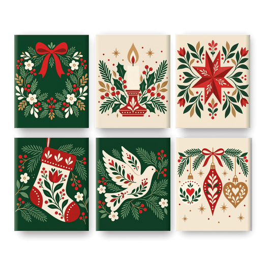 6 Mini-Gemälde | Festlicher Kranz Set