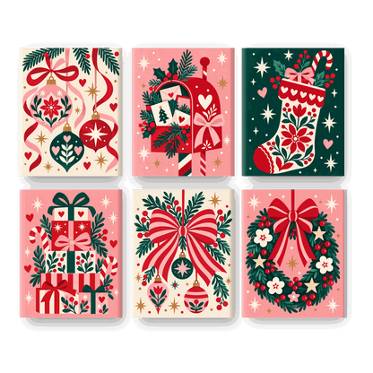 6 Mini-Gemälde | Festliche Ornamente Set