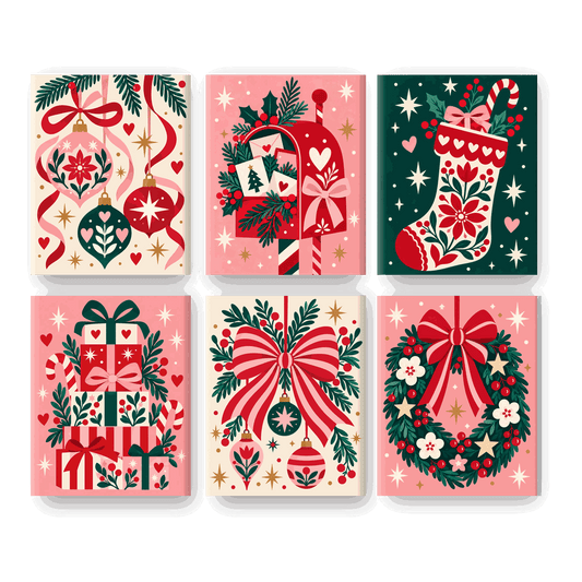 6 Mini-Gemälde | Festliche Ornamente Set