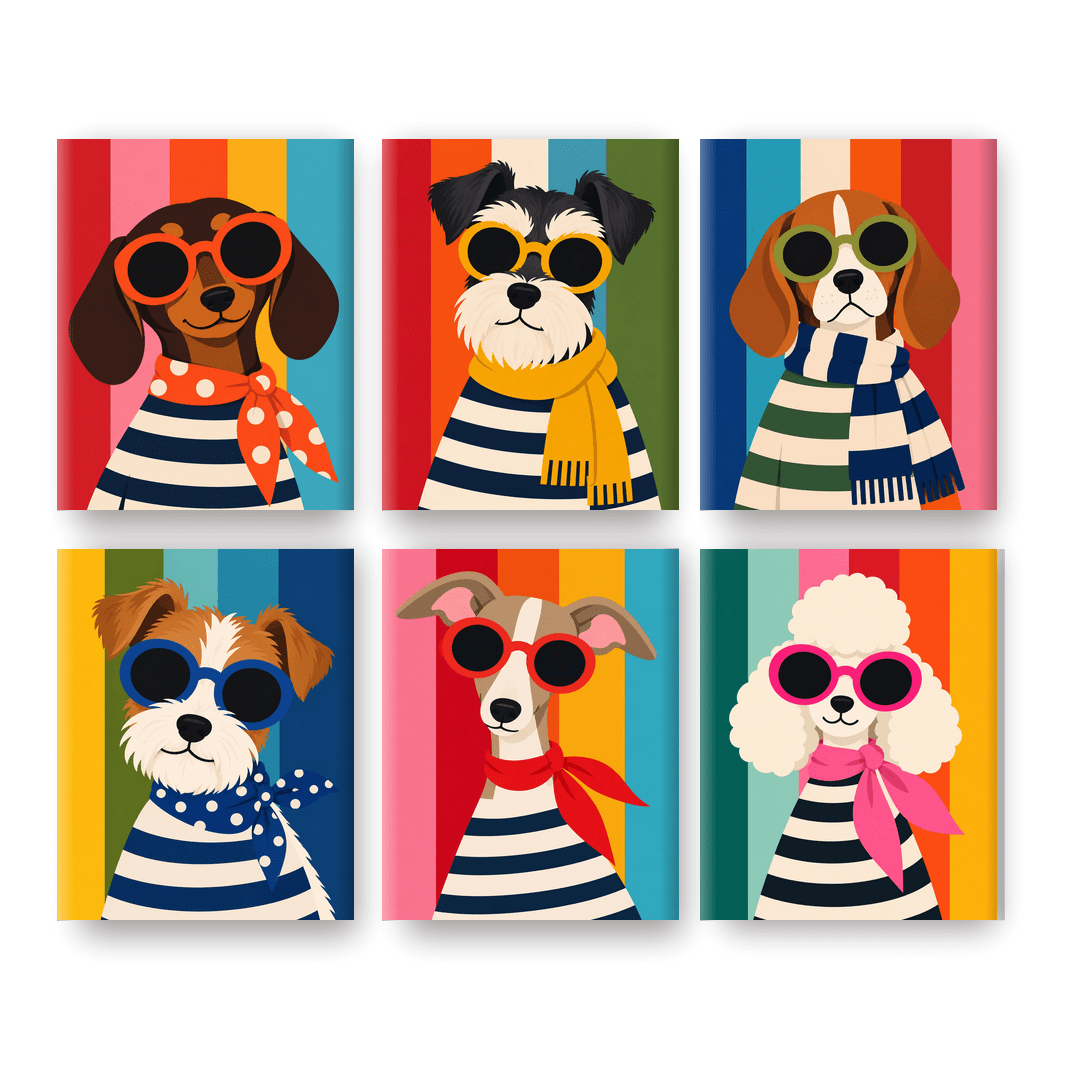 6 Mini-Gemälde | Groovy Dackel Set