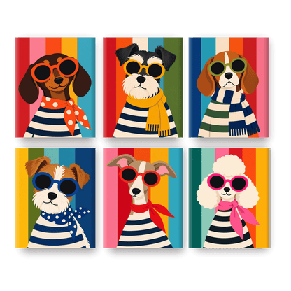 6 Mini-Gemälde | Groovy Dackel Set