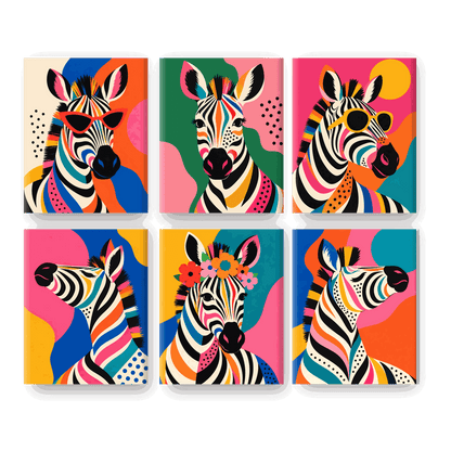 6 Mini-Gemälde | Pop-Art-Zebra Set