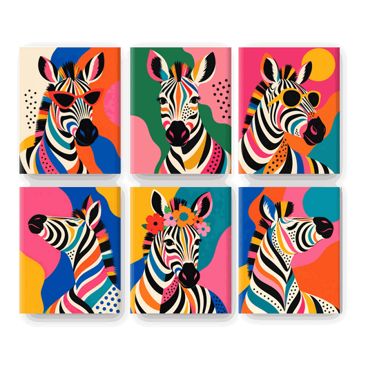 6 Mini-Gemälde | Pop-Art-Zebra Set