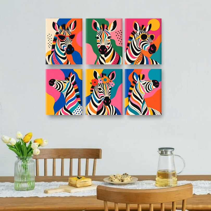 6 Mini-Gemälde | Pop-Art-Zebra Set