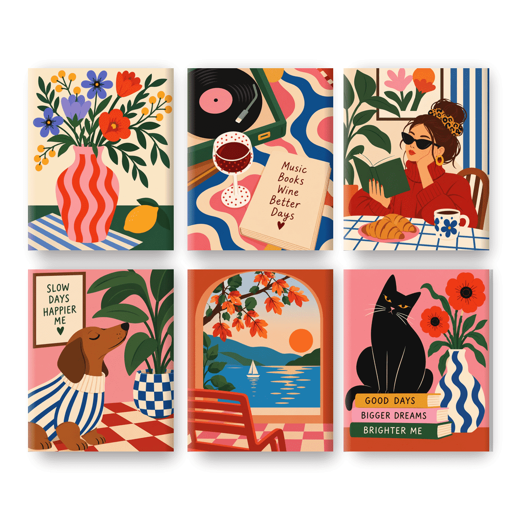 6 Mini-Gemälde | Kräftige Blumenvase Set