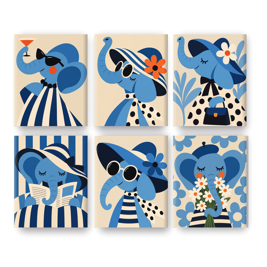 6 Mini-Gemälde | Cocktail-Elefant Set
