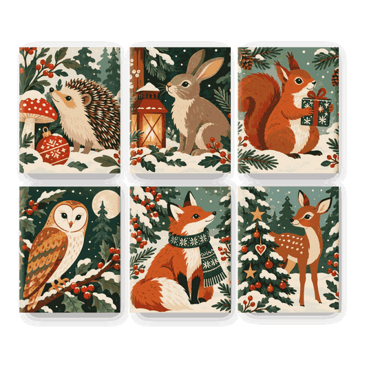 6 Mini-Gemälde | Waldweihnacht Set