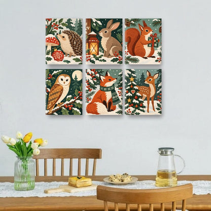 6 Mini-Gemälde | Waldweihnacht Set