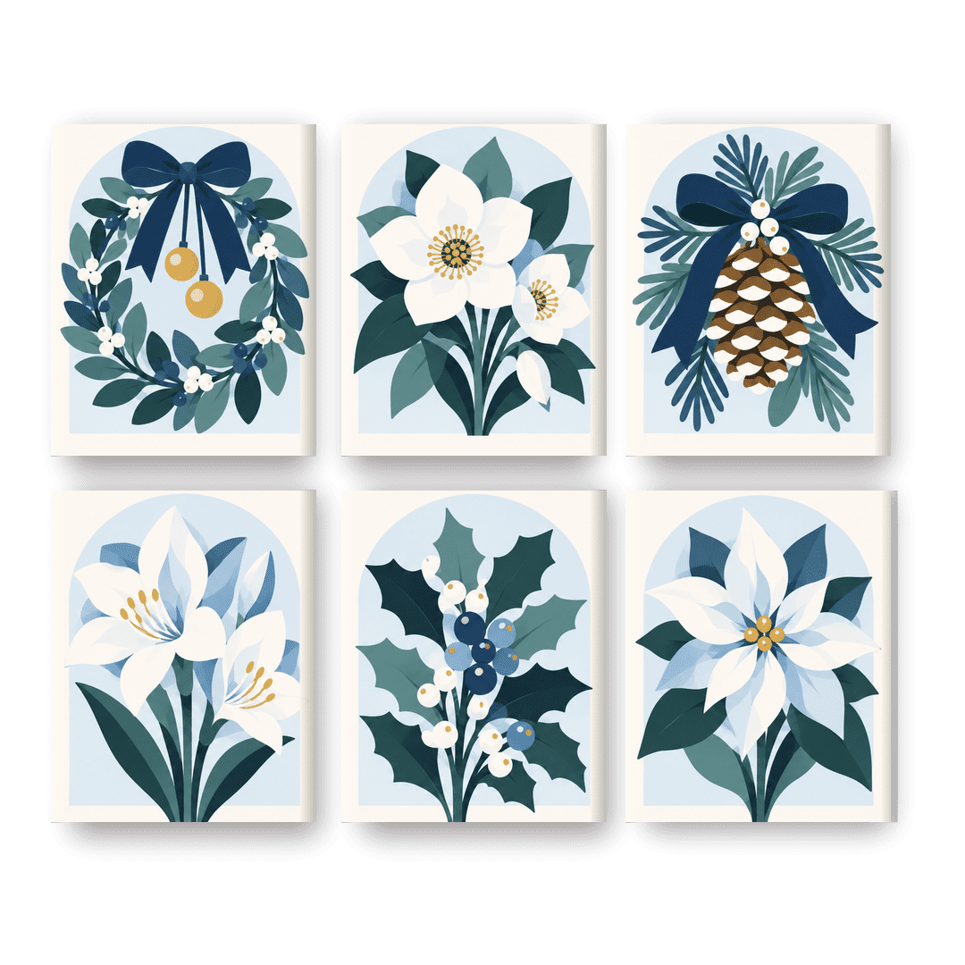 6 Mini-Gemälde | Frostblaue Weihnacht Set