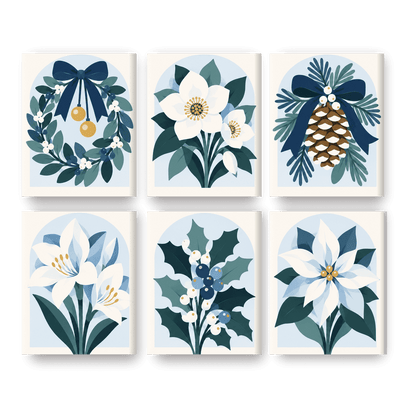 6 Mini-Gemälde | Frostblaue Weihnacht Set