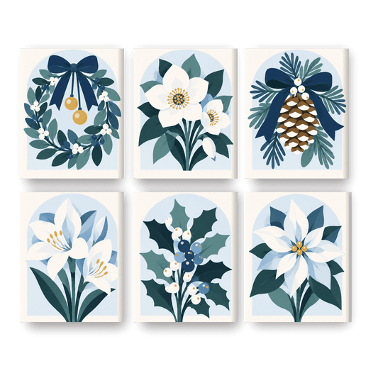 6 Mini-Gemälde | Frostblaue Weihnacht Set