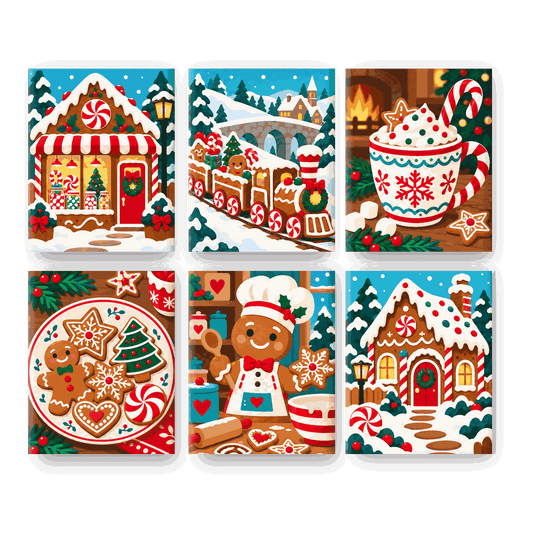 6 Mini-Gemälde | Lebkuchen-Wunderland Set