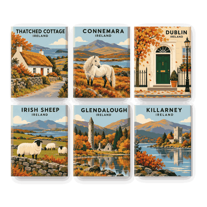 6 Mini-Gemälde | Goldener irischer Herbst Set