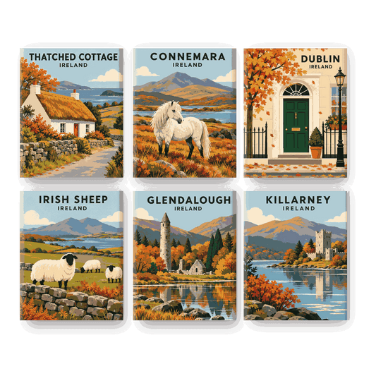 6 Mini-Gemälde | Goldener irischer Herbst Set