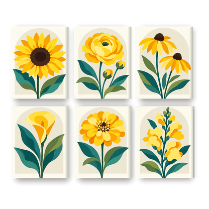 6 Mini-Gemälde | Goldene Wildblumen Set