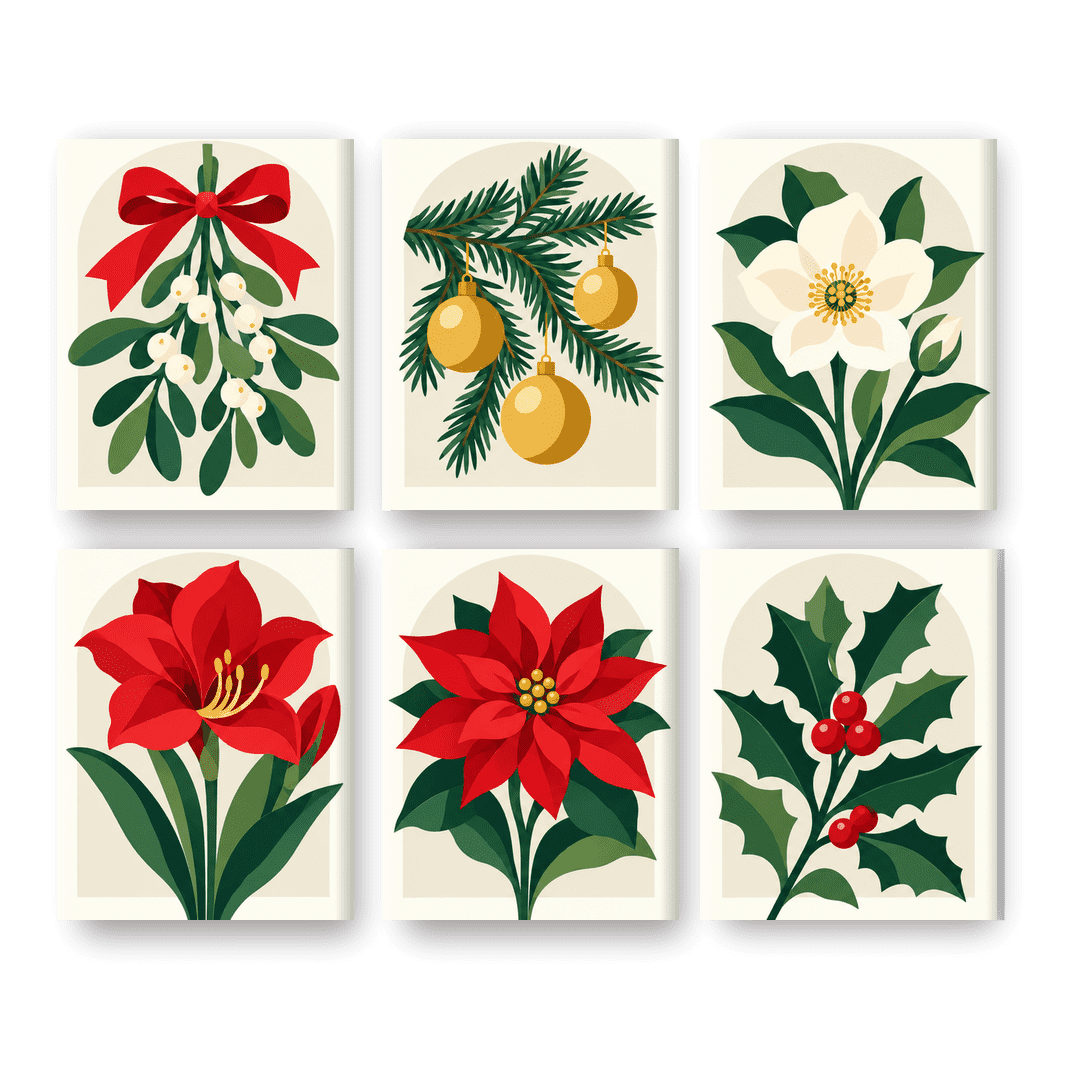 6 Mini-Gemälde | Festliche Blüten Set