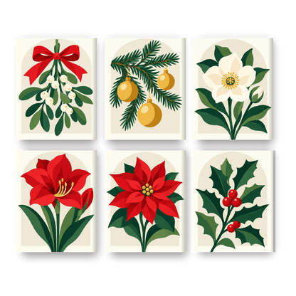 6 Mini-Gemälde | Festliche Blüten Set
