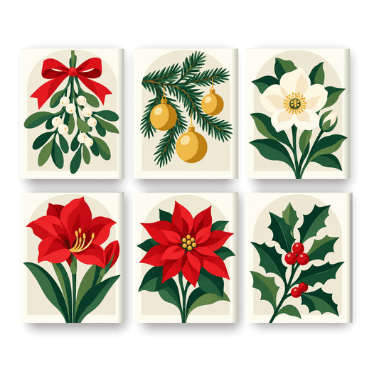 6 Mini-Gemälde | Festliche Blüten Set