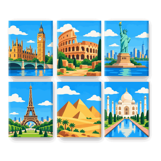 6 Mini-Gemälde | Wahrzeichen rund um die Welt Set