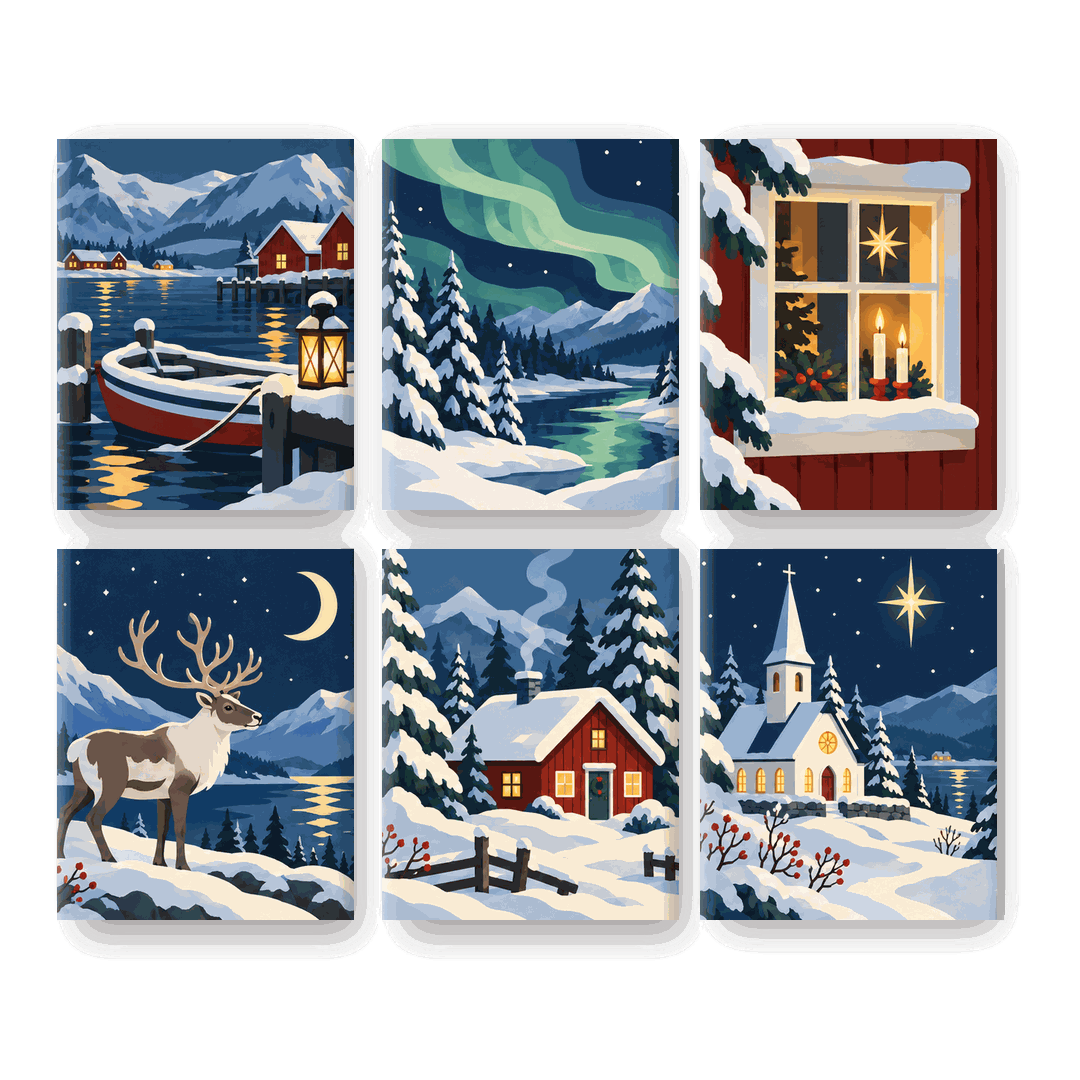 6 Mini-Gemälde | Nordische Weihnacht Set