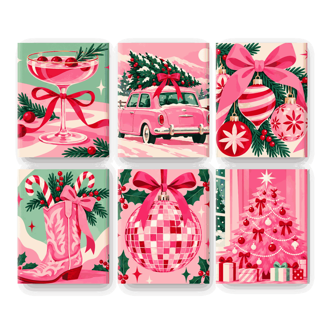 6 Mini-Gemälde | Pinkmas-Zauber Set