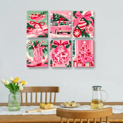 6 Mini-Gemälde | Pinkmas-Zauber Set
