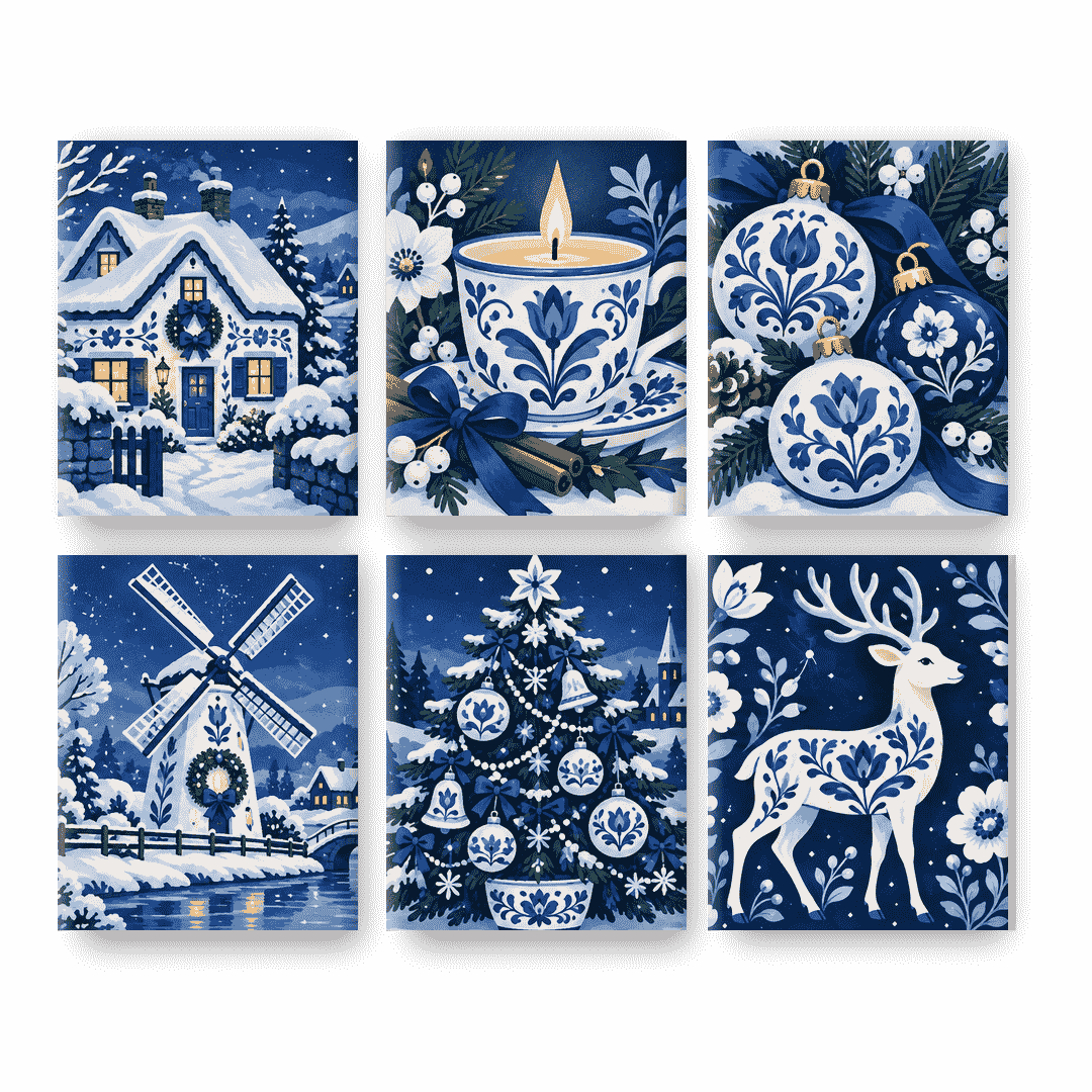6 Mini-Gemälde | Porzellan-Weihnacht Set