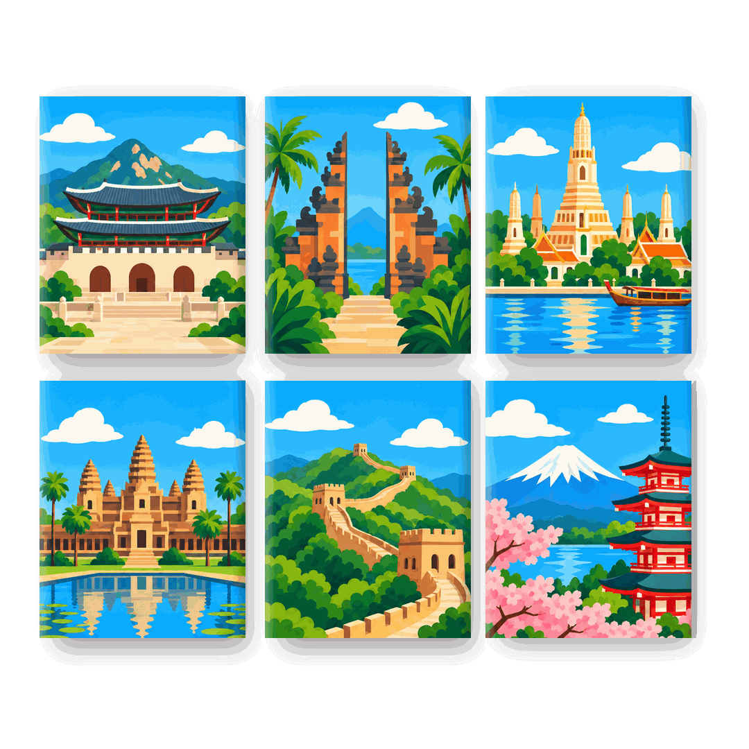 6 Mini-Gemälde | Schätze Asiens Set