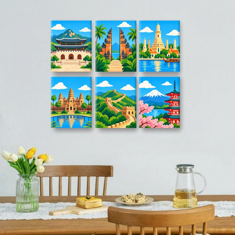 6 Mini-Gemälde | Schätze Asiens Set