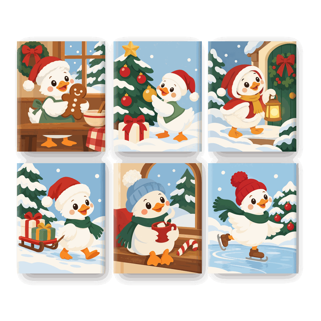 6 Mini-Gemälde | Weihnachtsente Set